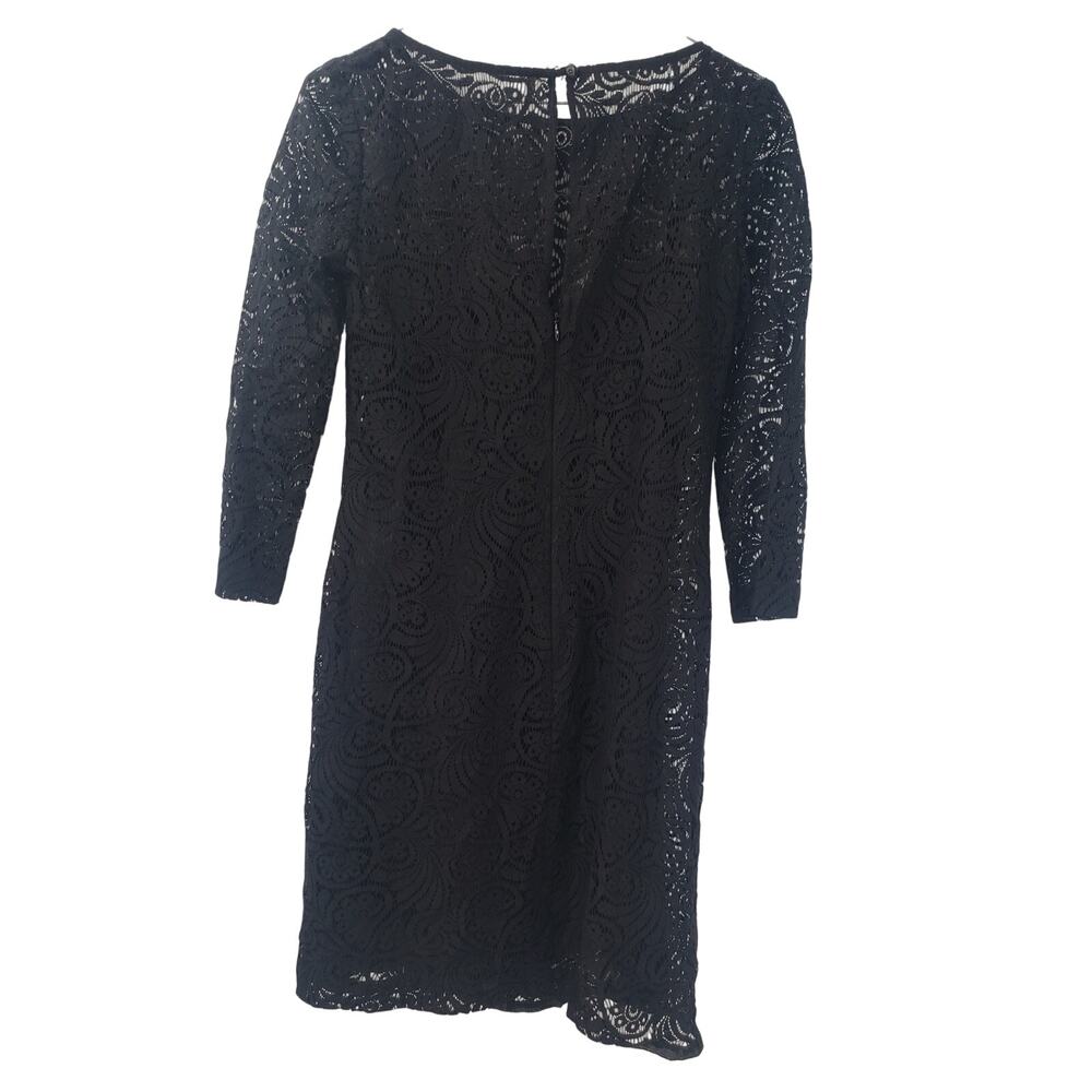 TRINA TURK Black Lace Cotton Linen Blend 3/4 Sleeve Dress Womens Size 0